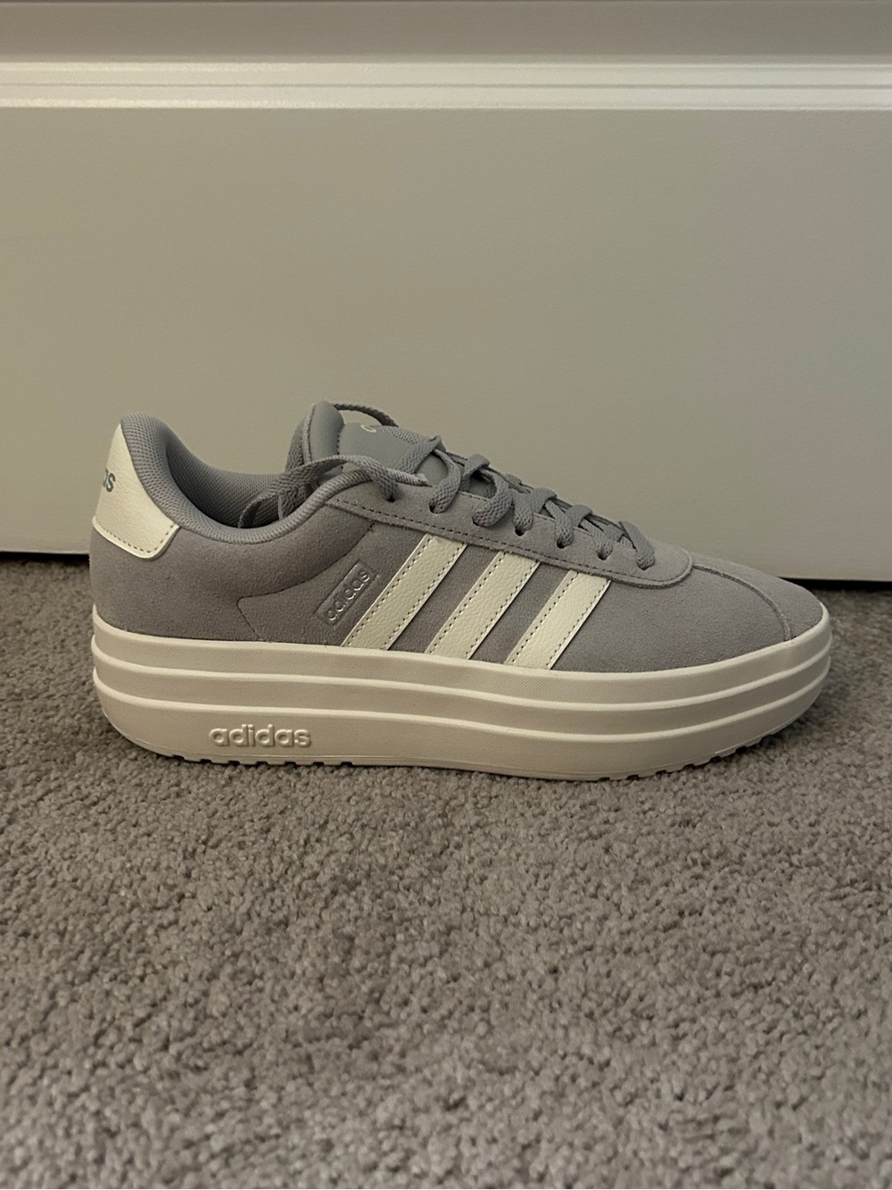 adidas Women’s VL Court Bold Gray Platform Sneakers with White Stripe